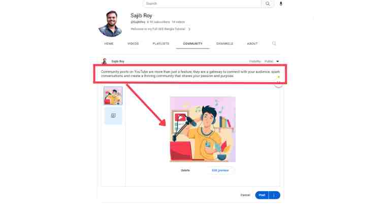 how to do community post on youtube